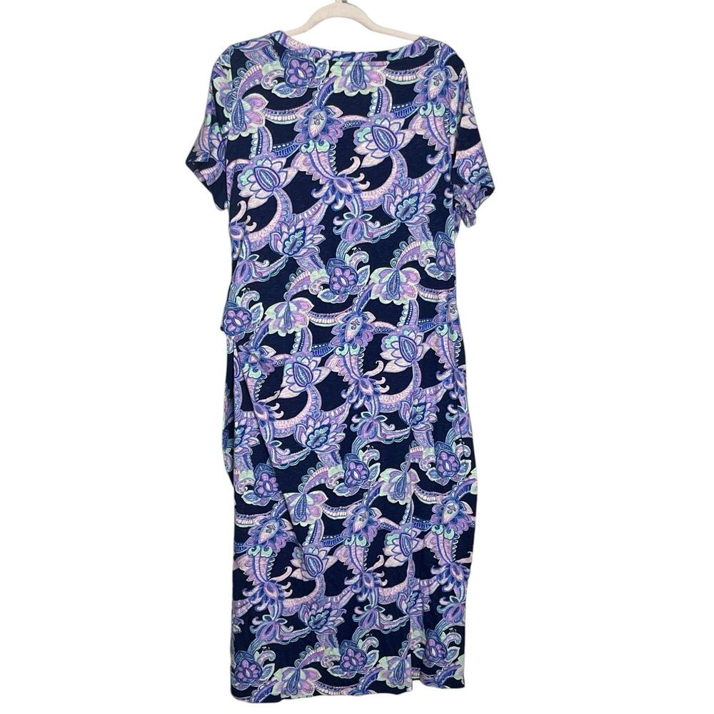 Talbots Plus Midi Dress Size X Nantucket Slub Side Tie Navy Floral 100% Cotton - Picture 3 of 13